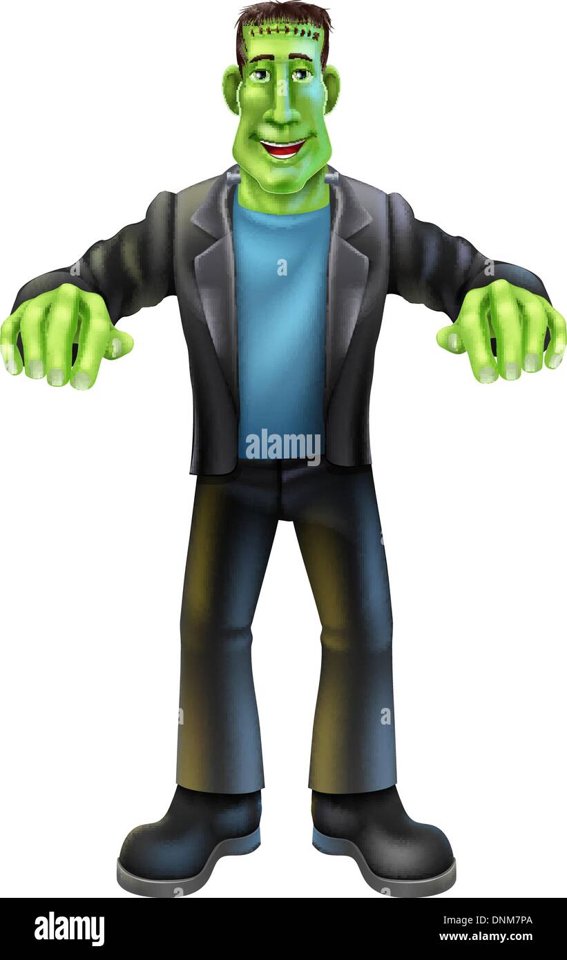Un cartoon Halloween monstre Frankenstein personnage debout avec les bras en film d'horreur classique posent Illustration de Vecteur