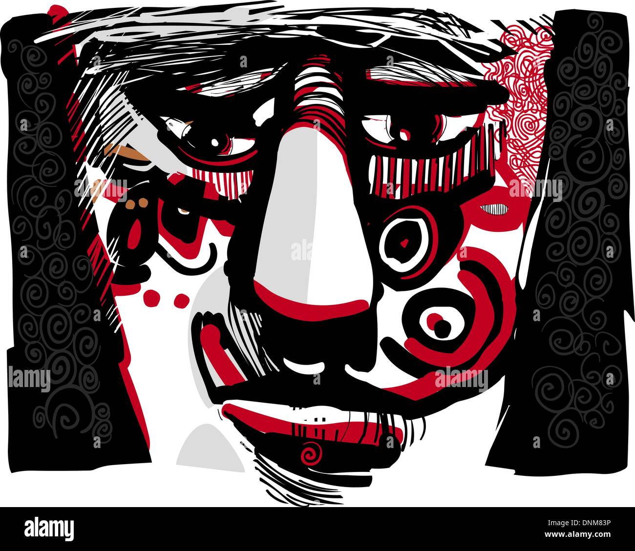 Dessin Artistique Illustration de face avec l'homme Tribal tatouages Ethniques Illustration de Vecteur