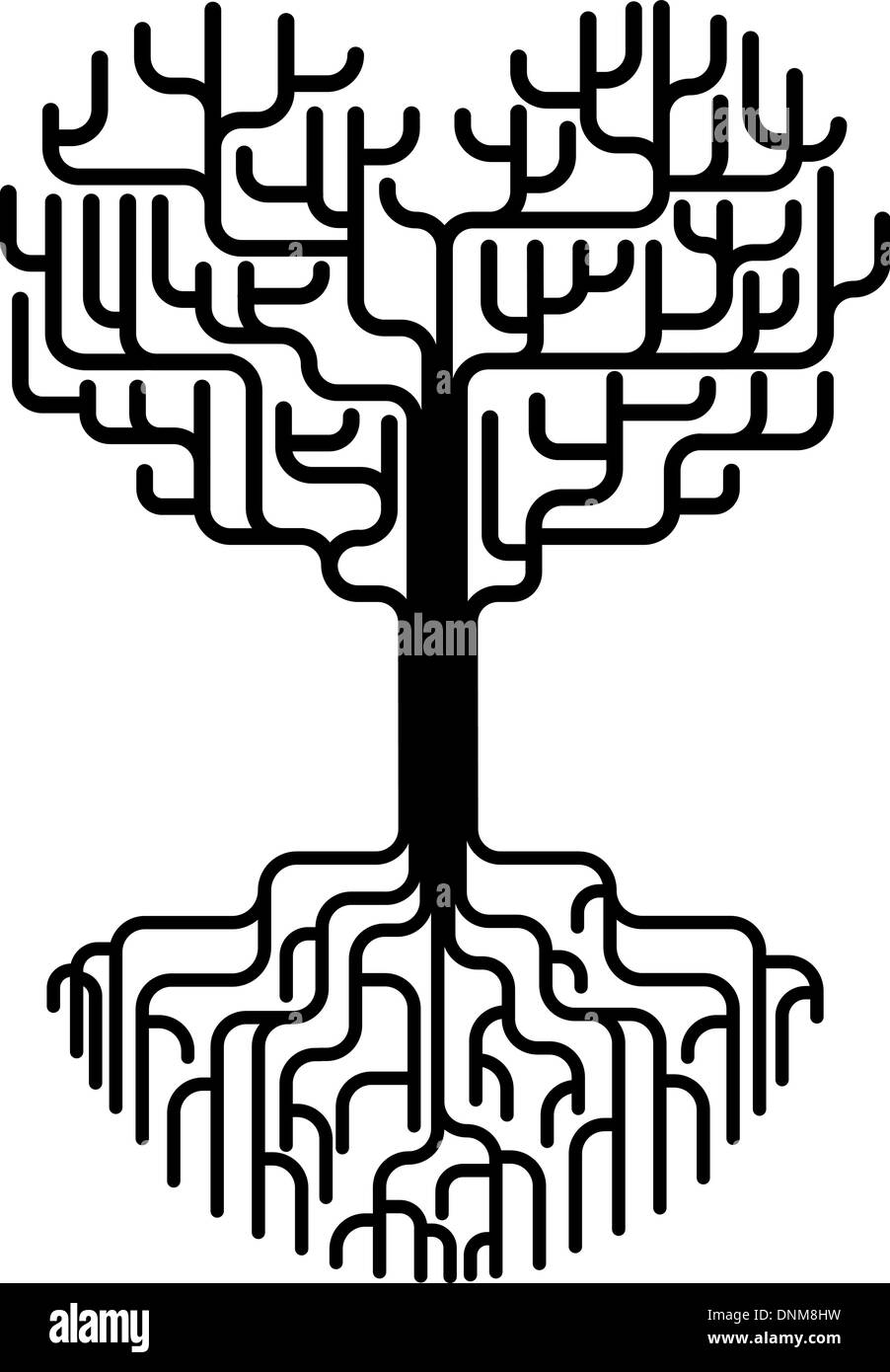 Silhouette d'arbre abstrait conceptuel illustration. Arbre avec branches en forme de cœur avec de fortes racines. L'amour ayant besoin de str Illustration de Vecteur