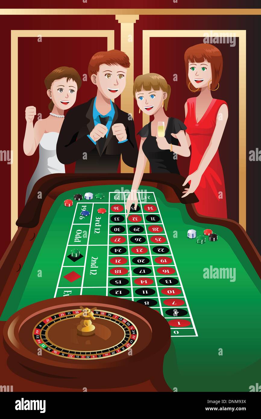 Un vecteur illustration de groupe de personnes à jouer à la roulette dans un casino Illustration de Vecteur
