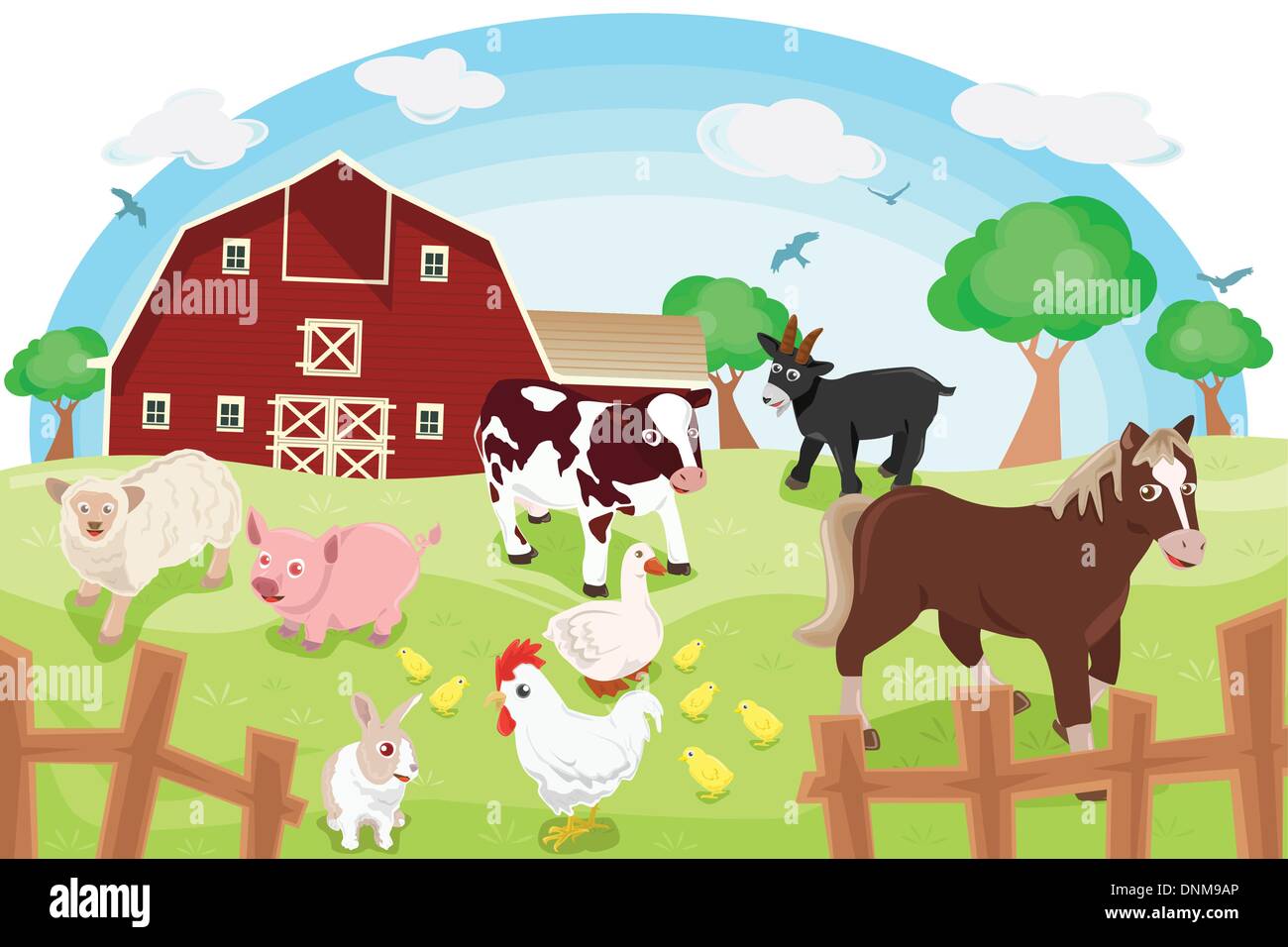 Un vecteur illustration des différents types d'animaux de ferme dans une exploitation agricole Illustration de Vecteur