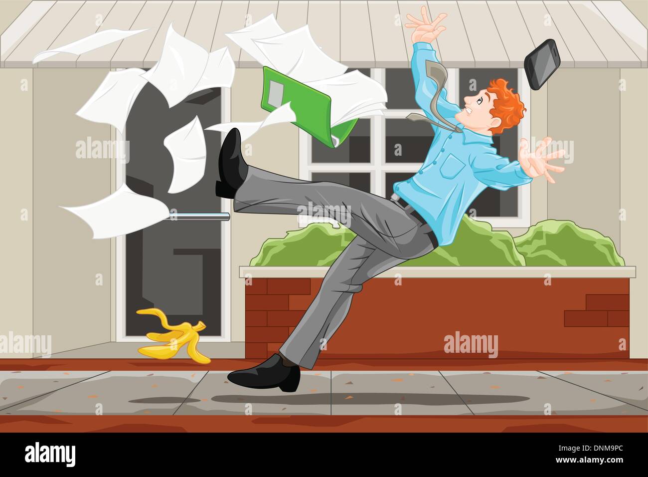 Un vecteur illustration de la notion d'un homme a glissé sur une peau de banane Illustration de Vecteur