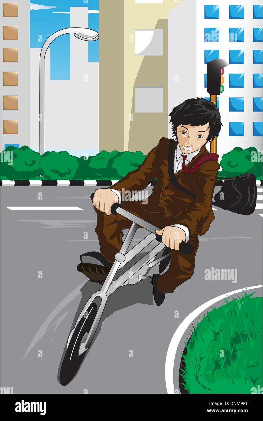 Un vecteur illustration d'un businessman riding a bicycle Illustration de Vecteur