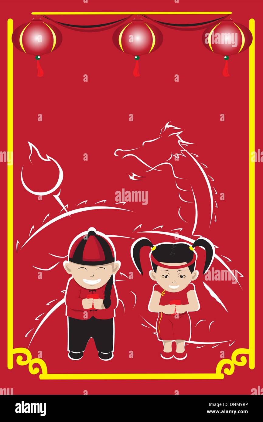 Un vecteur illustration d'une paire d'enfants célébrant le Nouvel An chinois Illustration de Vecteur