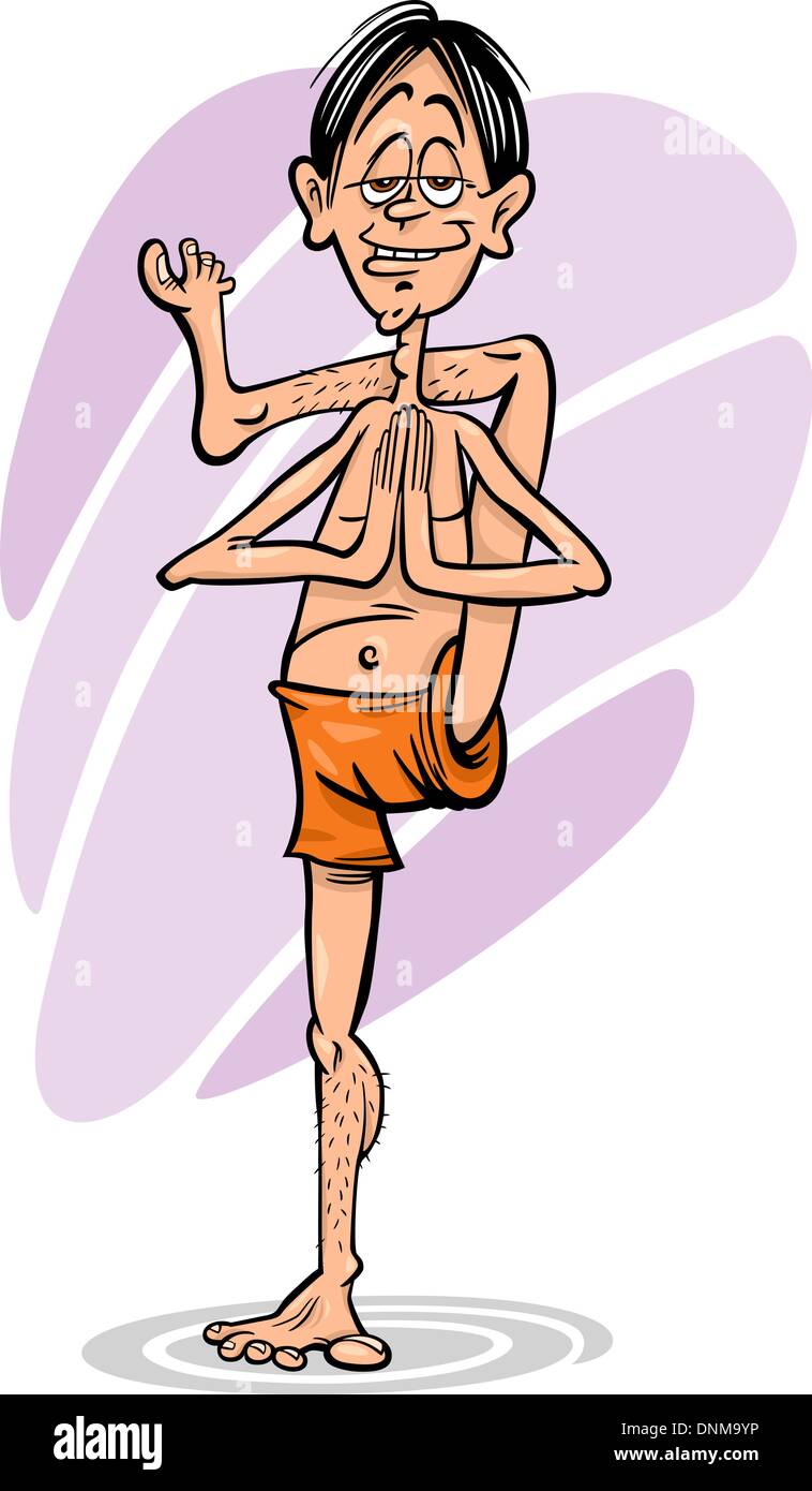 Cartoon Illustration de Funny Man Practicing Yoga Position ou l'asana Image  Vectorielle Stock - Alamy