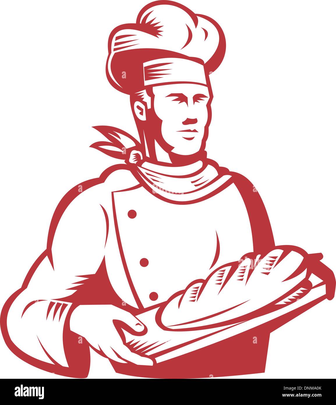 Illustration d'un chef de cuisine, cuisinier ou Baker fait dans le style rétro sur pain pâte holding tray Illustration de Vecteur