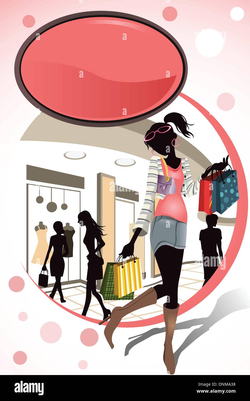 Un vecteur illustration de personnes shopping dans un centre commercial Illustration de Vecteur
