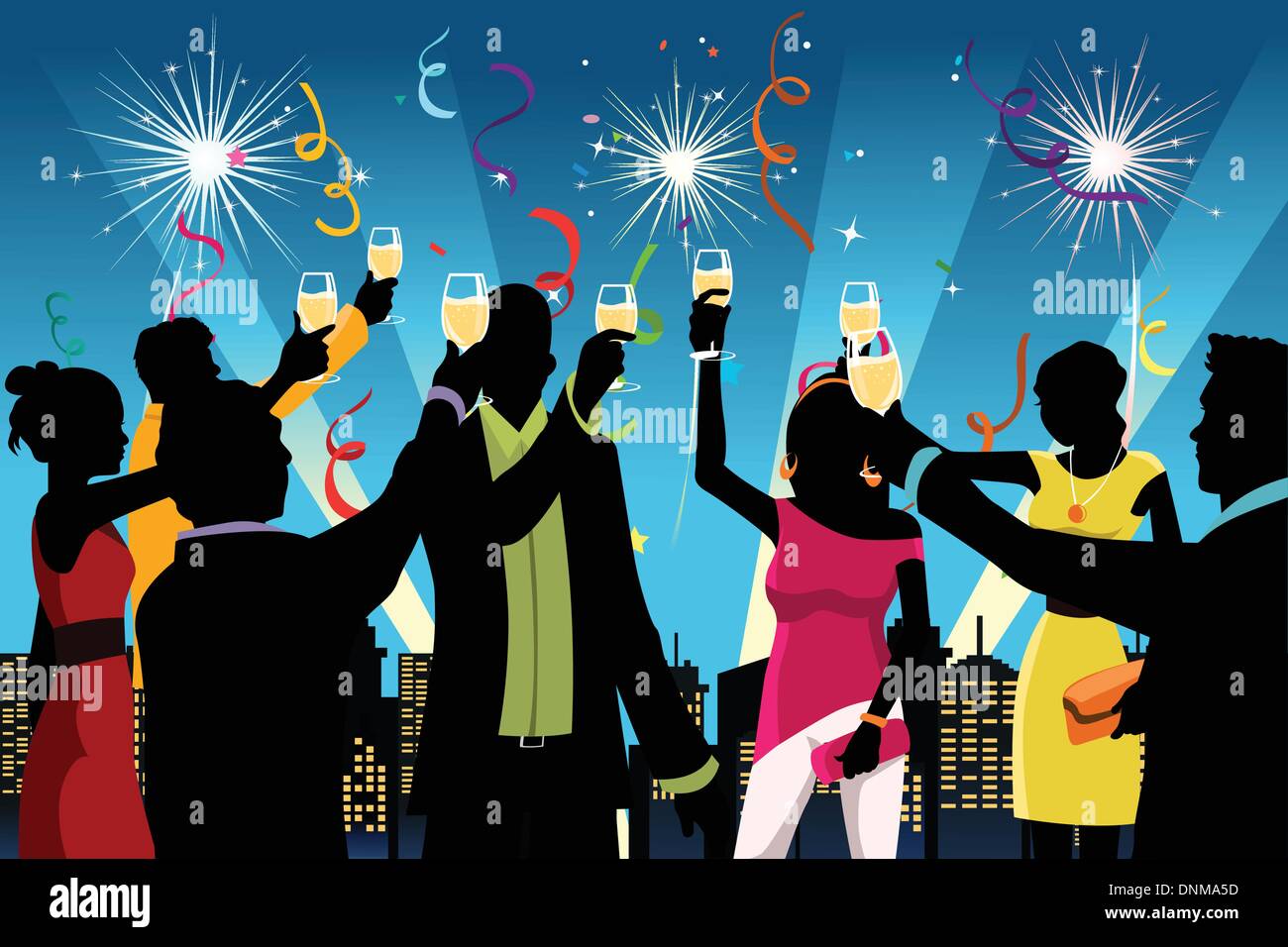 Un vecteur illustration de l'ossature de jeunes ayant parti célébration du Nouvel An Illustration de Vecteur
