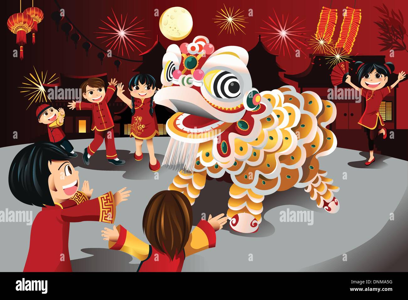 Un vecteur illustration d'enfants célébrant le Nouvel An chinois Illustration de Vecteur