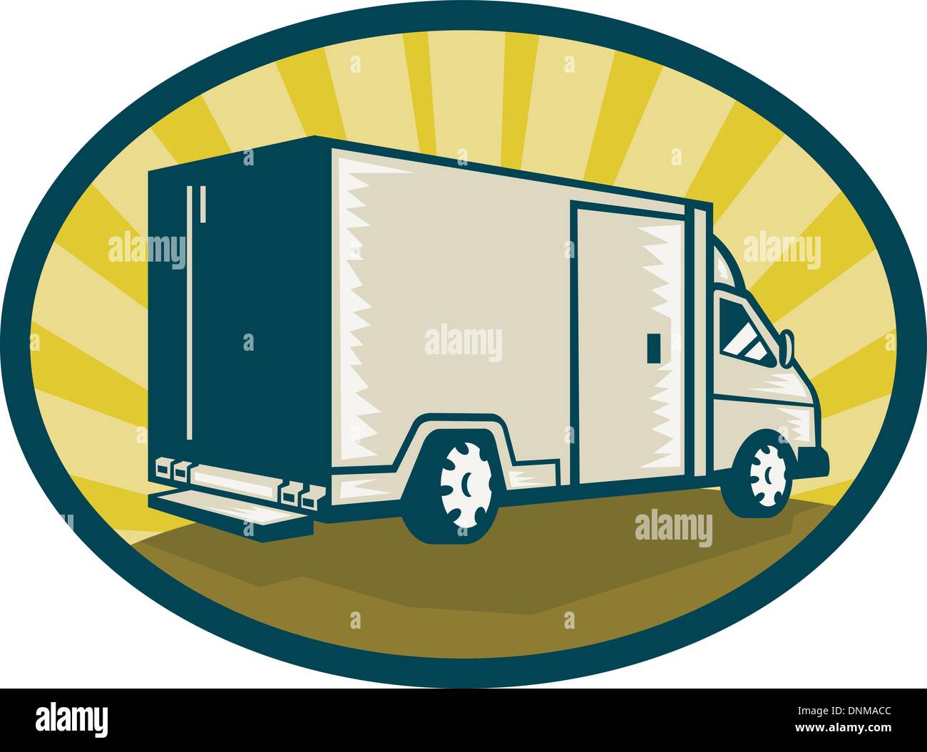 Illustration d'un camion de livraison définie côté vue de l'arrière à l'intérieur d'une ellipse Illustration de Vecteur