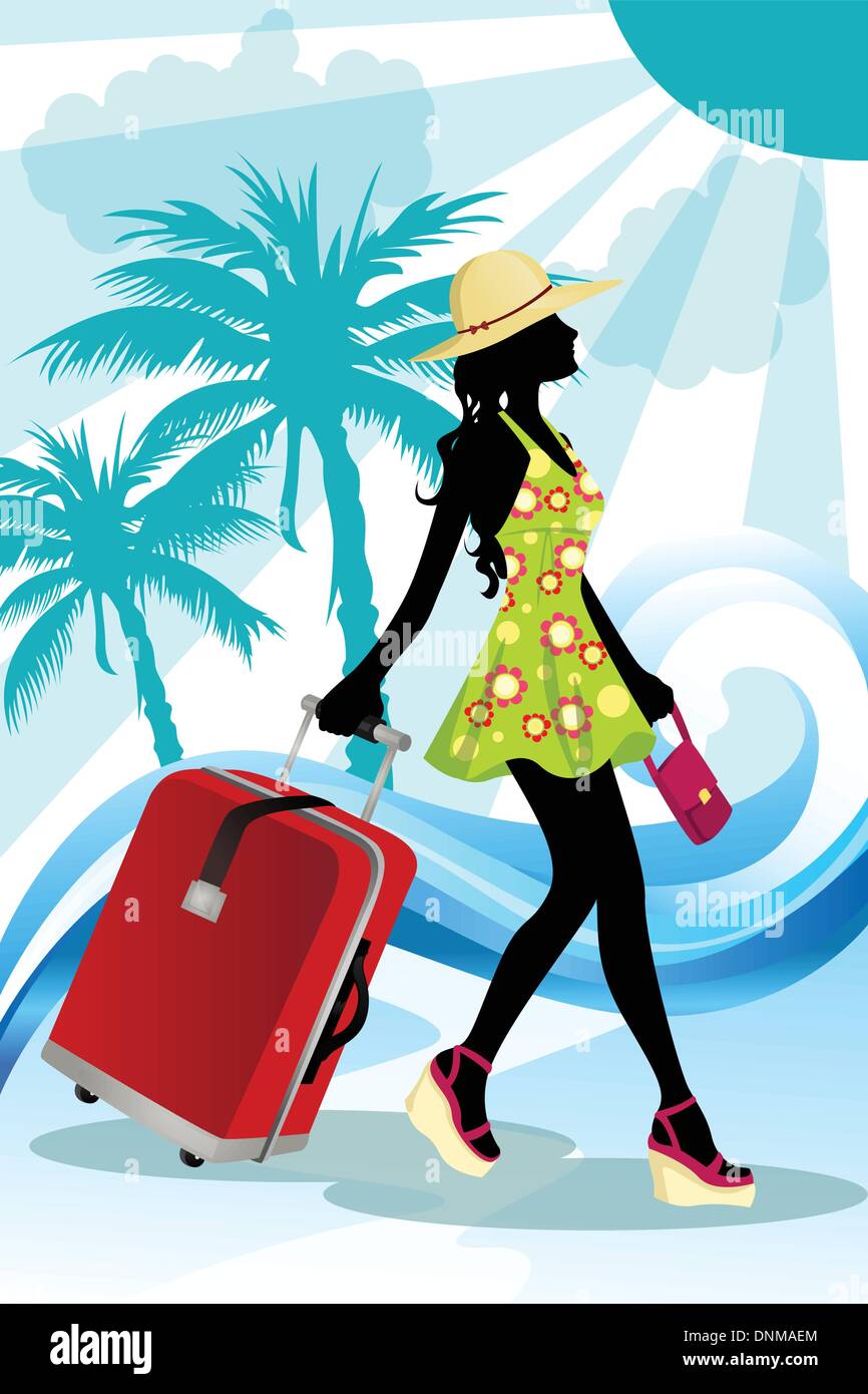 Un vecteur illustration d'une femme voyageant en été Illustration de Vecteur