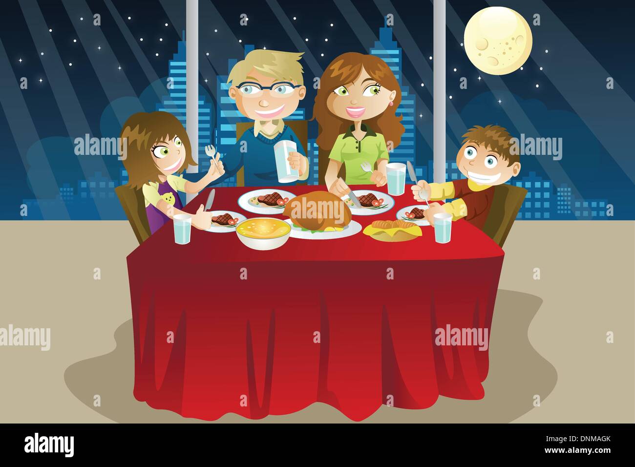 Un vecteur illustration d'une famille de manger dîner ensemble Illustration de Vecteur