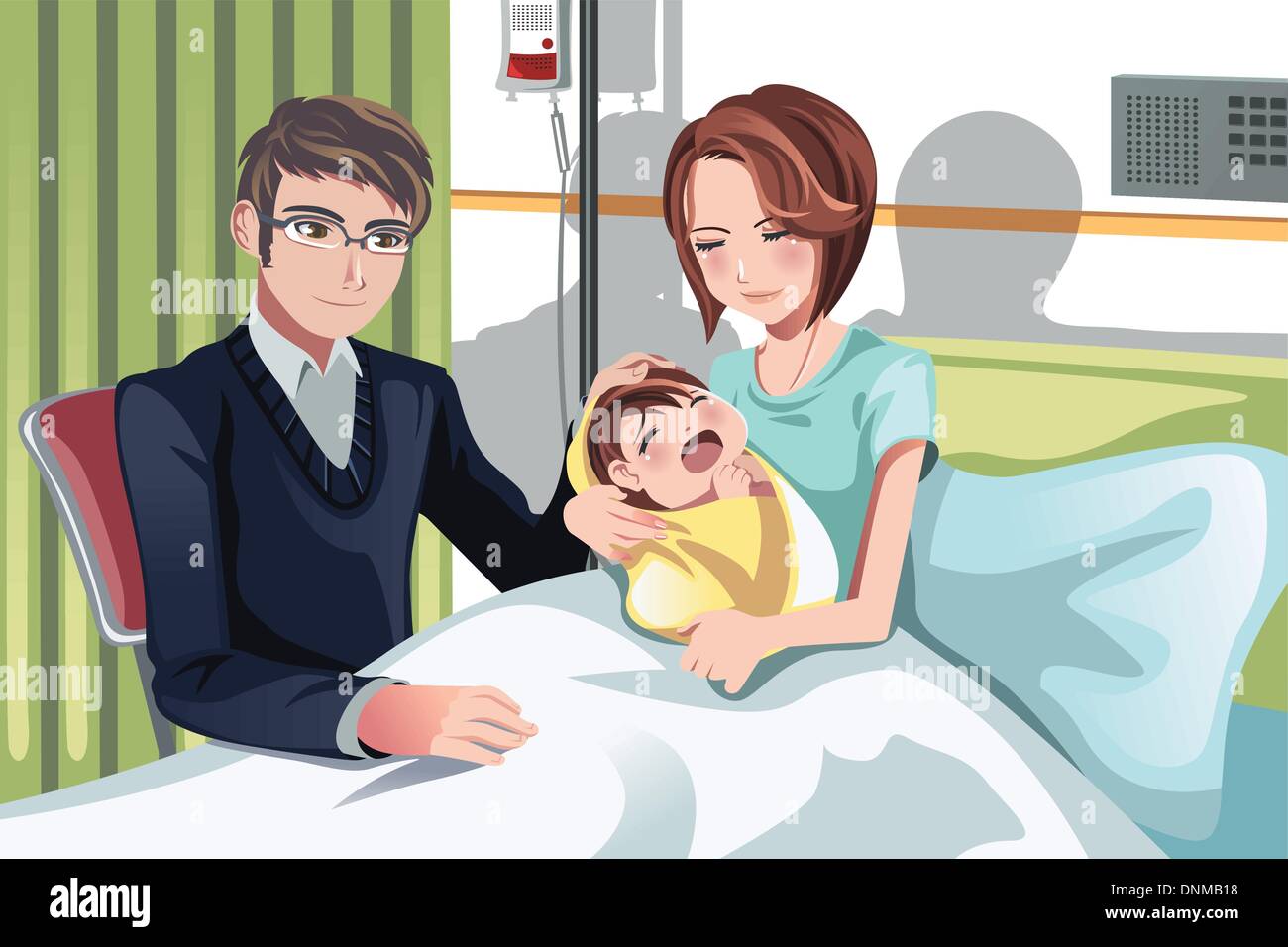 Un vecteur illustration d'un couple ayant un bébé nouveau-né à l'hôpital Illustration de Vecteur
