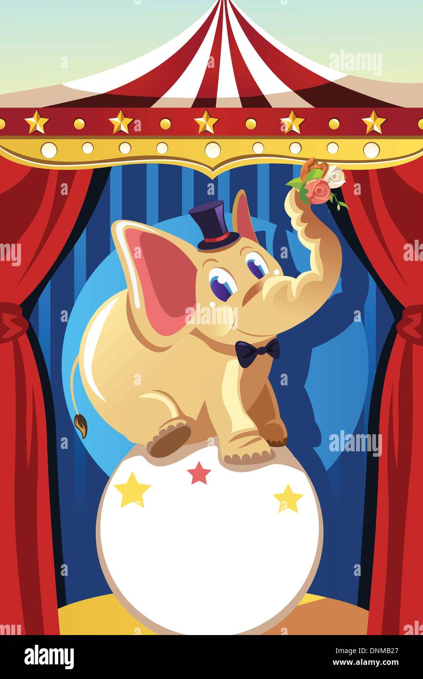 Un vecteur illustration d'un éléphant debout sur une boule dans un cirque Illustration de Vecteur