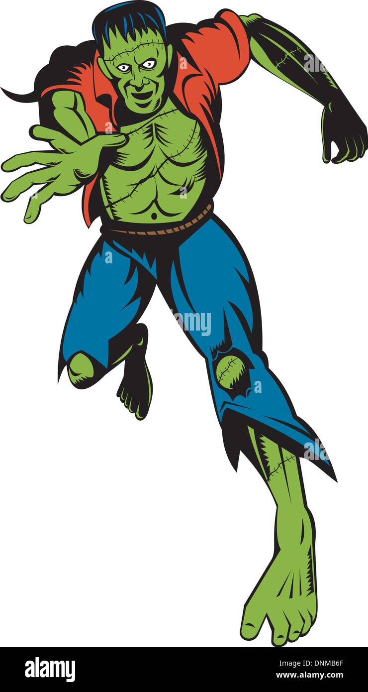 Illustration de M. Frakenstein's monster courir vers vous isolated on white Illustration de Vecteur