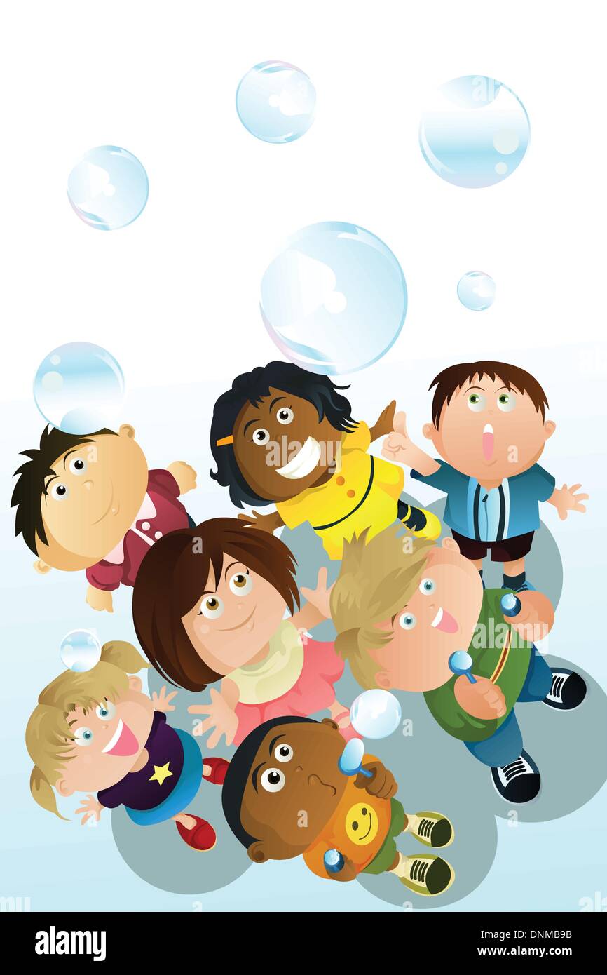 Un vecteur illustration d'enfants jouant bubbles Illustration de Vecteur