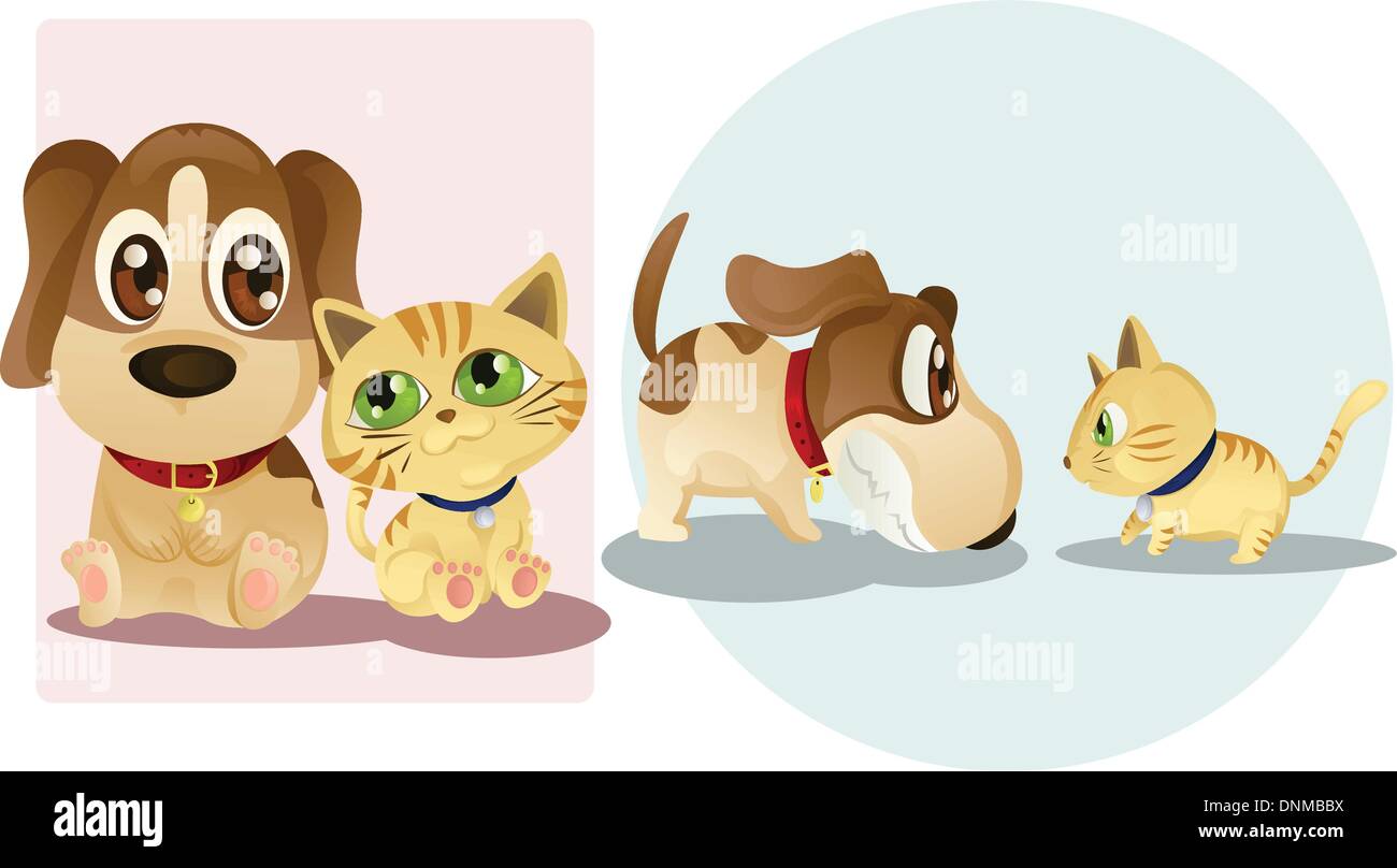 Illustrations vectorielles d'un chien et un chat, d'être amis et ennemis Illustration de Vecteur