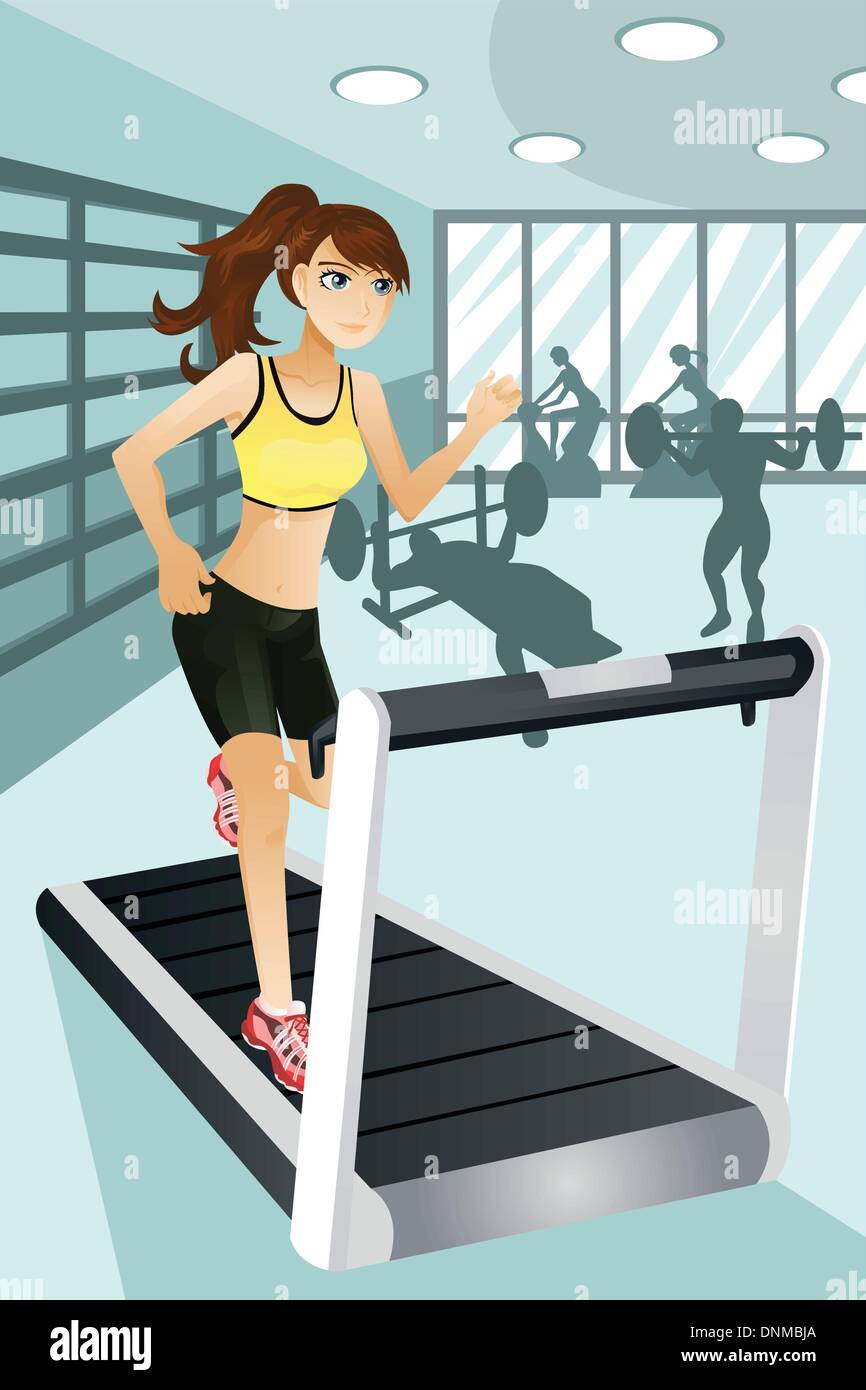 Un vecteur illustration d'une belle femme de l'exercice dans une salle de sport. Une partie de "Un jour dans la vie" (voir d'autres dans mon portefeuille) Illustration de Vecteur