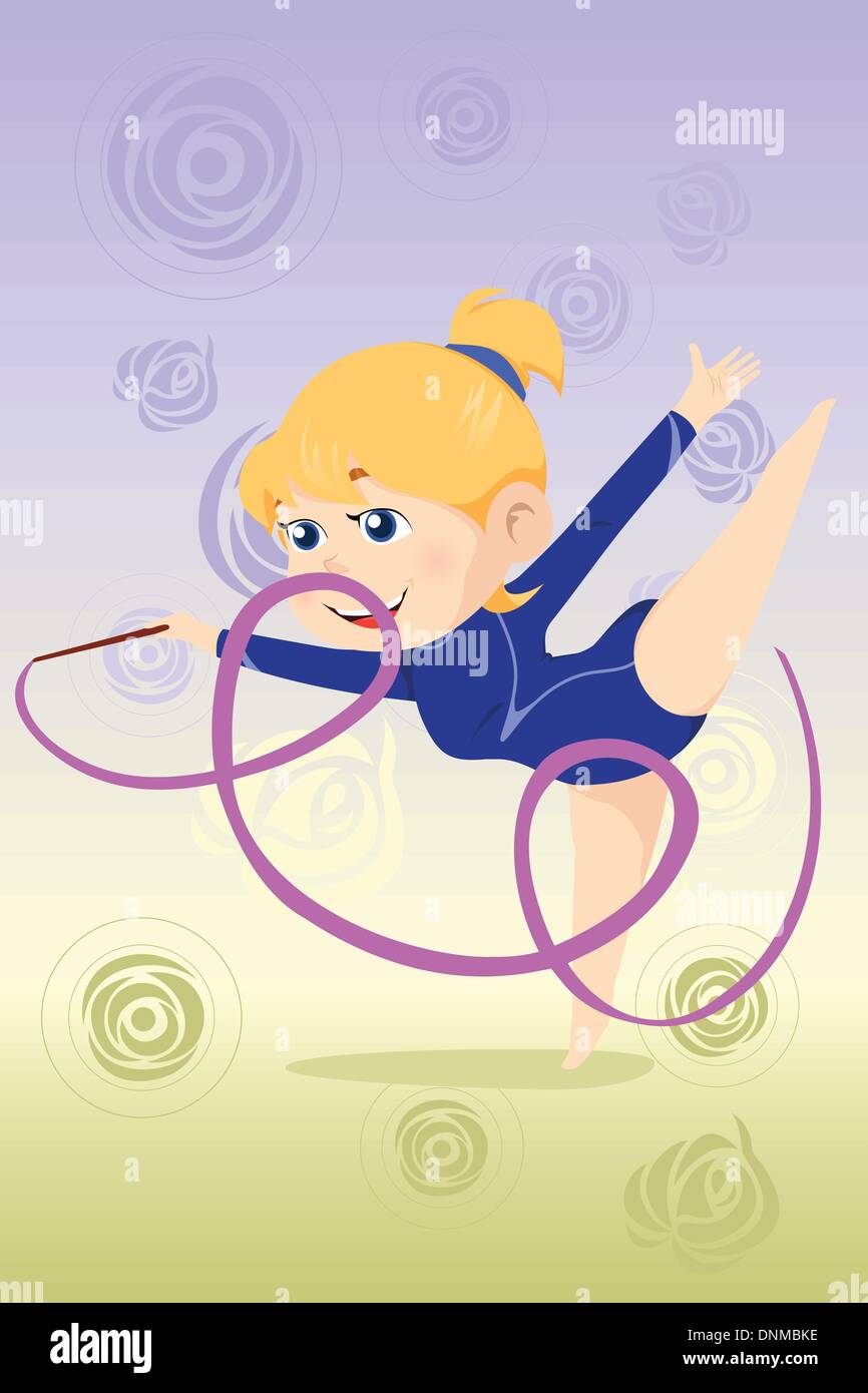 Un vecteur illustration d'une belle jeune fille faisant danser avec ruban de gymnastique Illustration de Vecteur