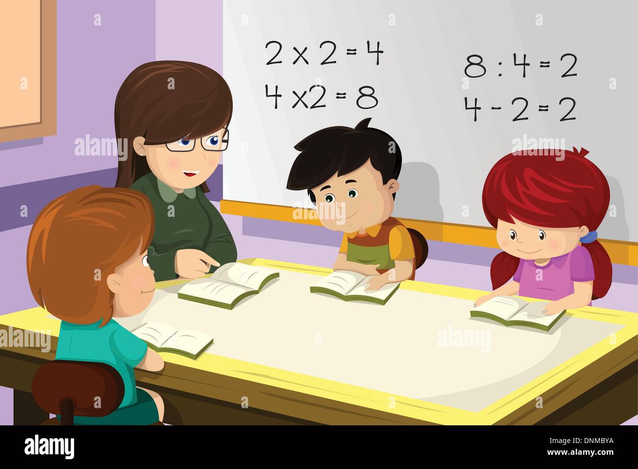 Un vecteur illustration d'enfants qui étudient les maths en classe avec l'enseignant Illustration de Vecteur