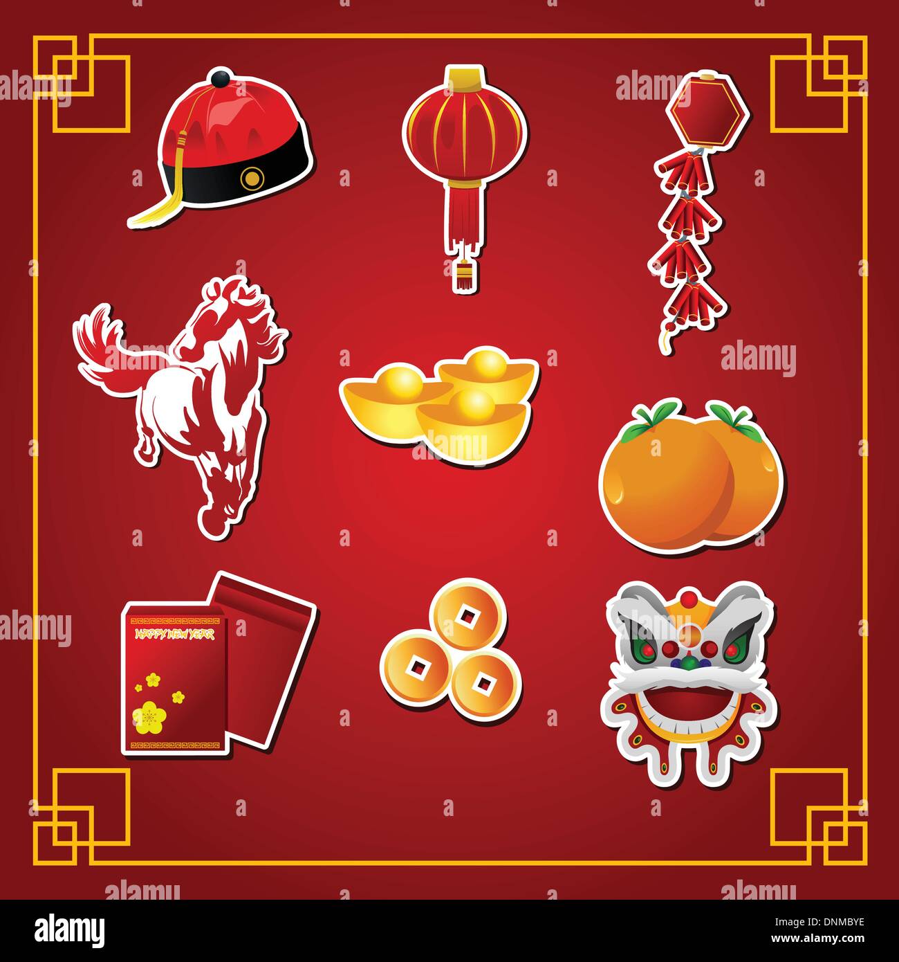 Un vecteur illustration de nouvel an chinois jeux d'icônes Illustration de Vecteur