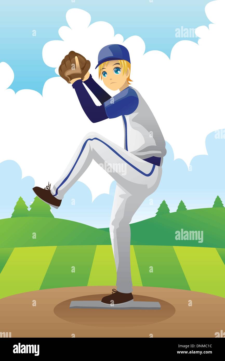 Un vecteur illustration d'un joueur de baseball s'apprête à lancer une balle de baseball Illustration de Vecteur