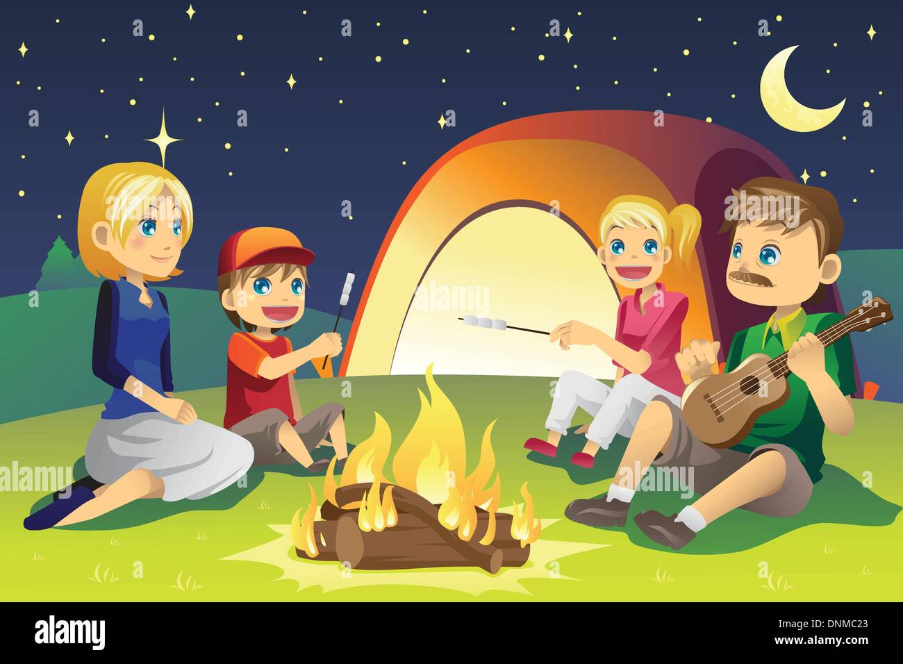 Un vecteur illustration d'une famille camping Illustration de Vecteur