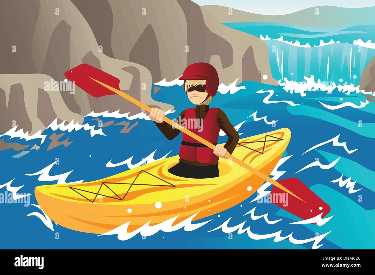 Un vecteur illustration d'un homme kayak dans la rivière Illustration de Vecteur