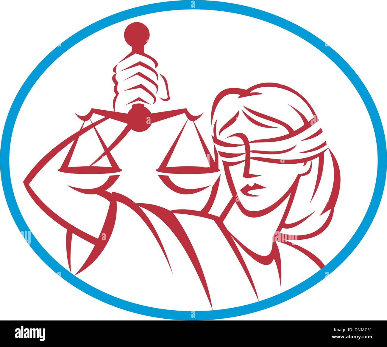 Illustration d'une dame holding up balance de la justice situé à l'intérieur d'un ovale. Illustration de Vecteur