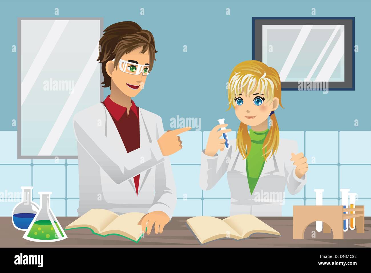 Un vecteur illustration d'élèves d'expérimenter in chemistry lab Illustration de Vecteur