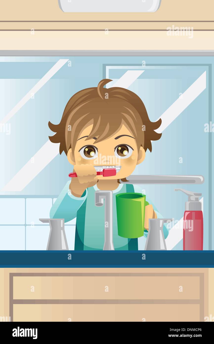 Un vecteur illustration d'un garçon se brosser les dents Illustration de Vecteur