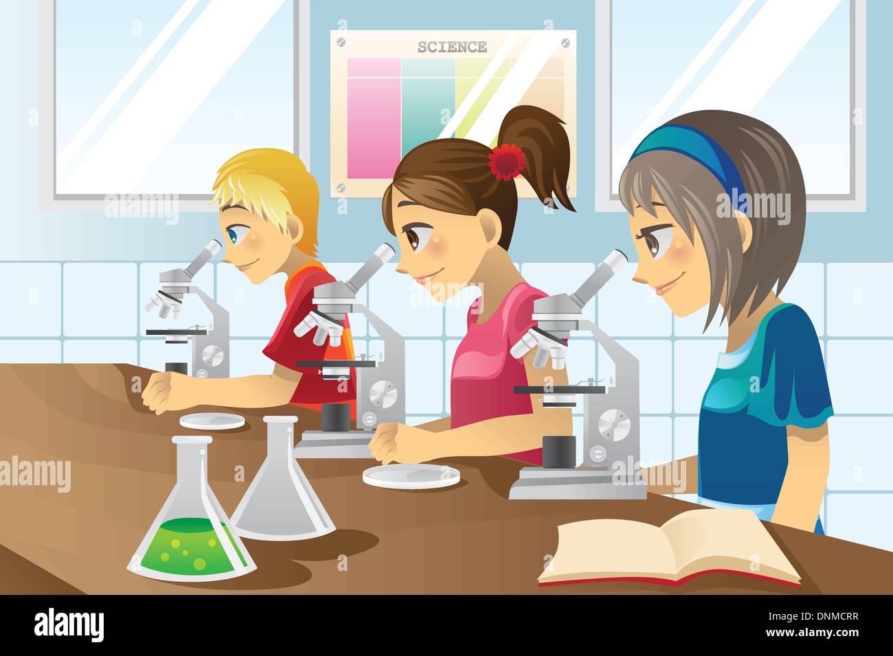 Un vecteur illustration d'enfants étudiant dans un laboratoire scientifique Illustration de Vecteur