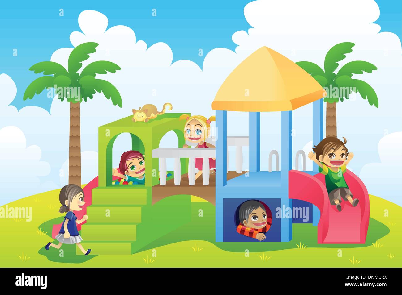 Un vecteur illustration d'un groupe d'enfants jouant dans l'aire de jeux Illustration de Vecteur