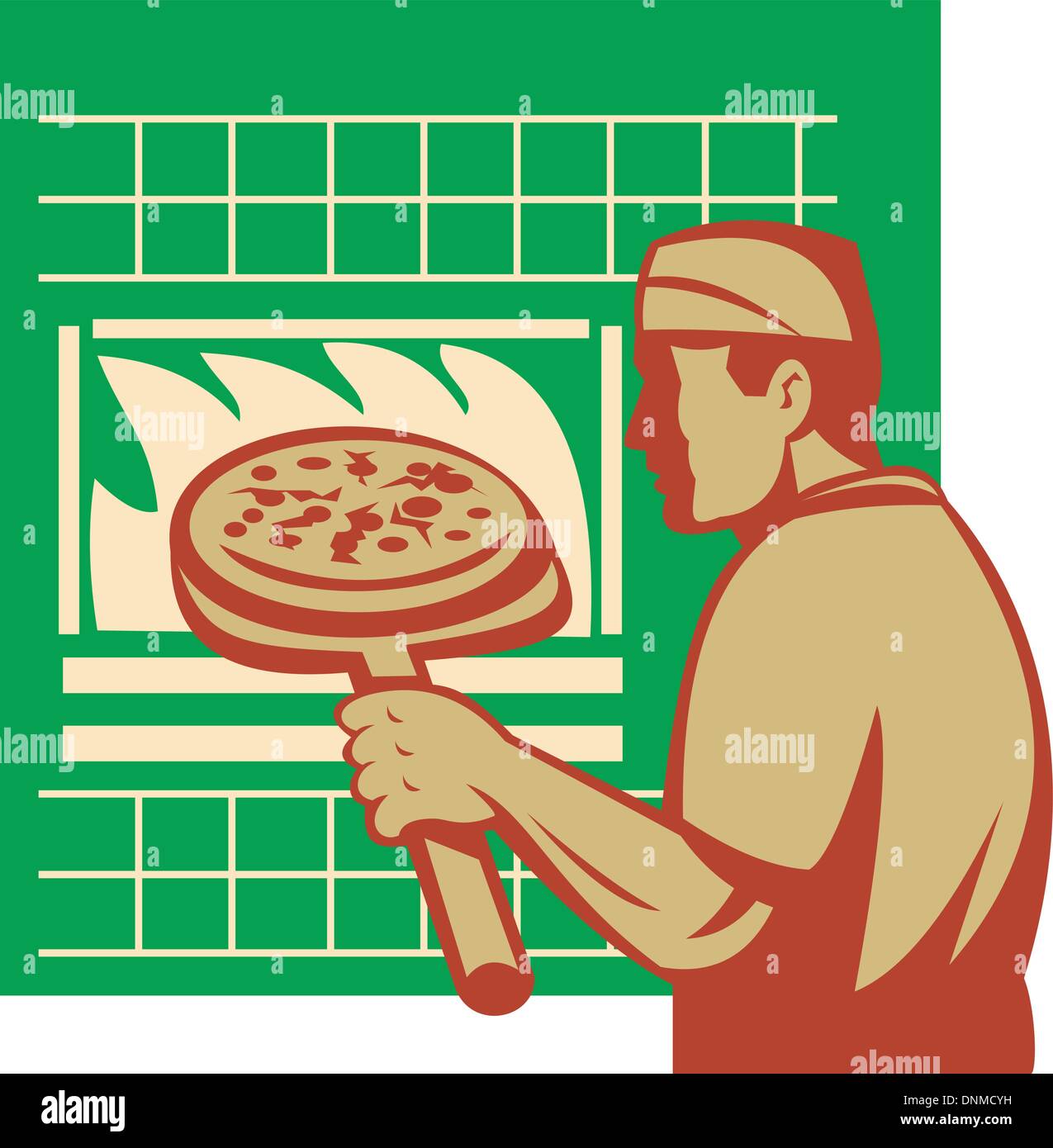 Illustration de l'oeuvre d'une pizza maker ou baker holding allant au four Illustration de Vecteur