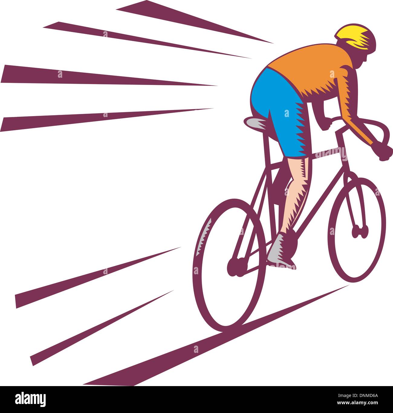Illustration d'une course cycliste sur location vue de l'arrière fait en gravure sur bois de style. Illustration de Vecteur