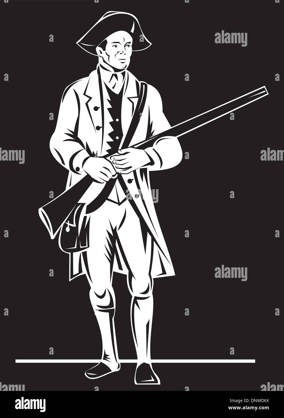 Illustration avec l'indépendance américaine patriot avec mousquet fusil soldat Illustration de Vecteur