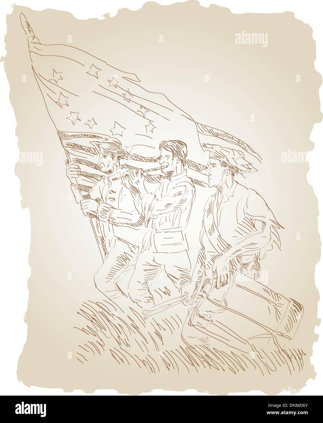 Illustration avec l'indépendance américaine patriot soldat marchant avec drapeau Illustration de Vecteur