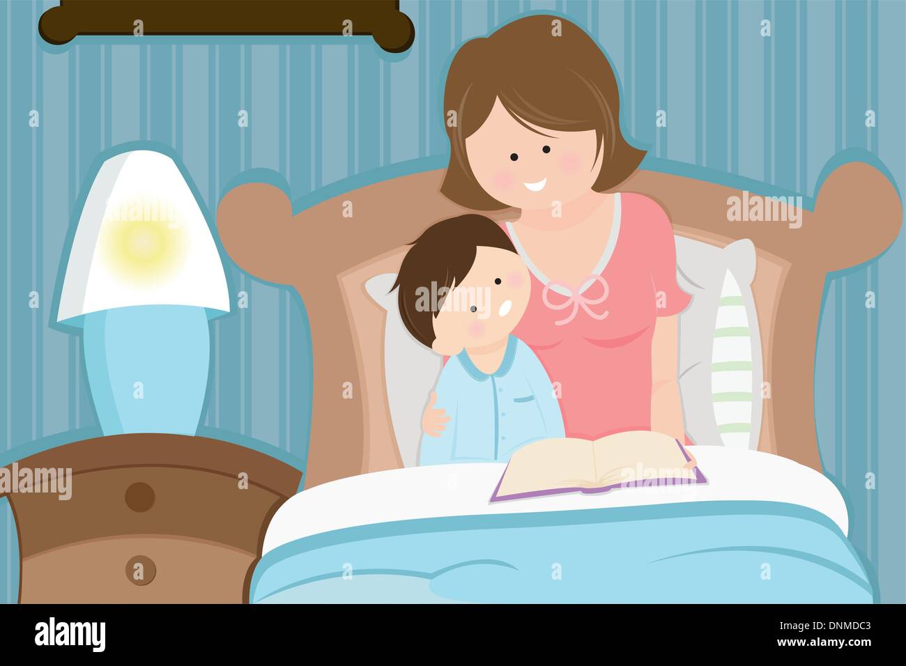 Un vecteur illustration d'une mère de lire une histoire à son fils Illustration de Vecteur