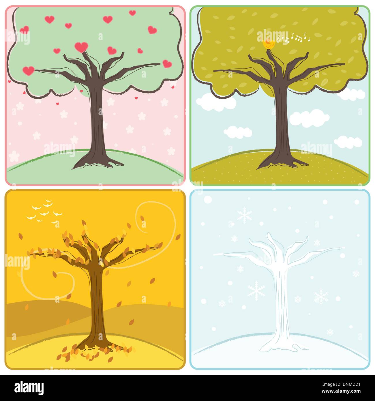 Un vecteur illustration d'un arbre en quatre saisons Illustration de Vecteur