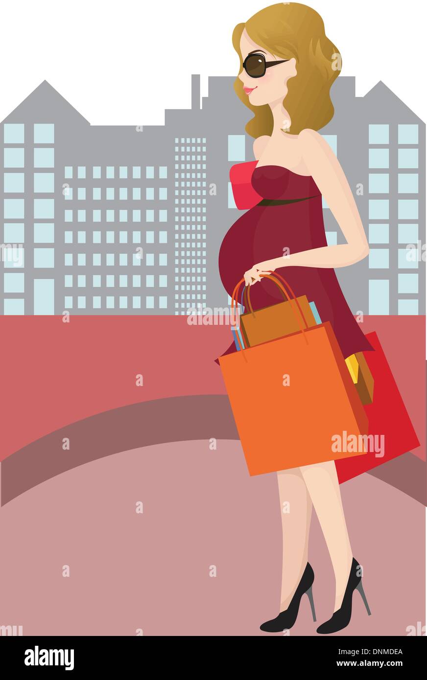 Un vecteur illustration d'une femme enceinte, faire du shopping Illustration de Vecteur