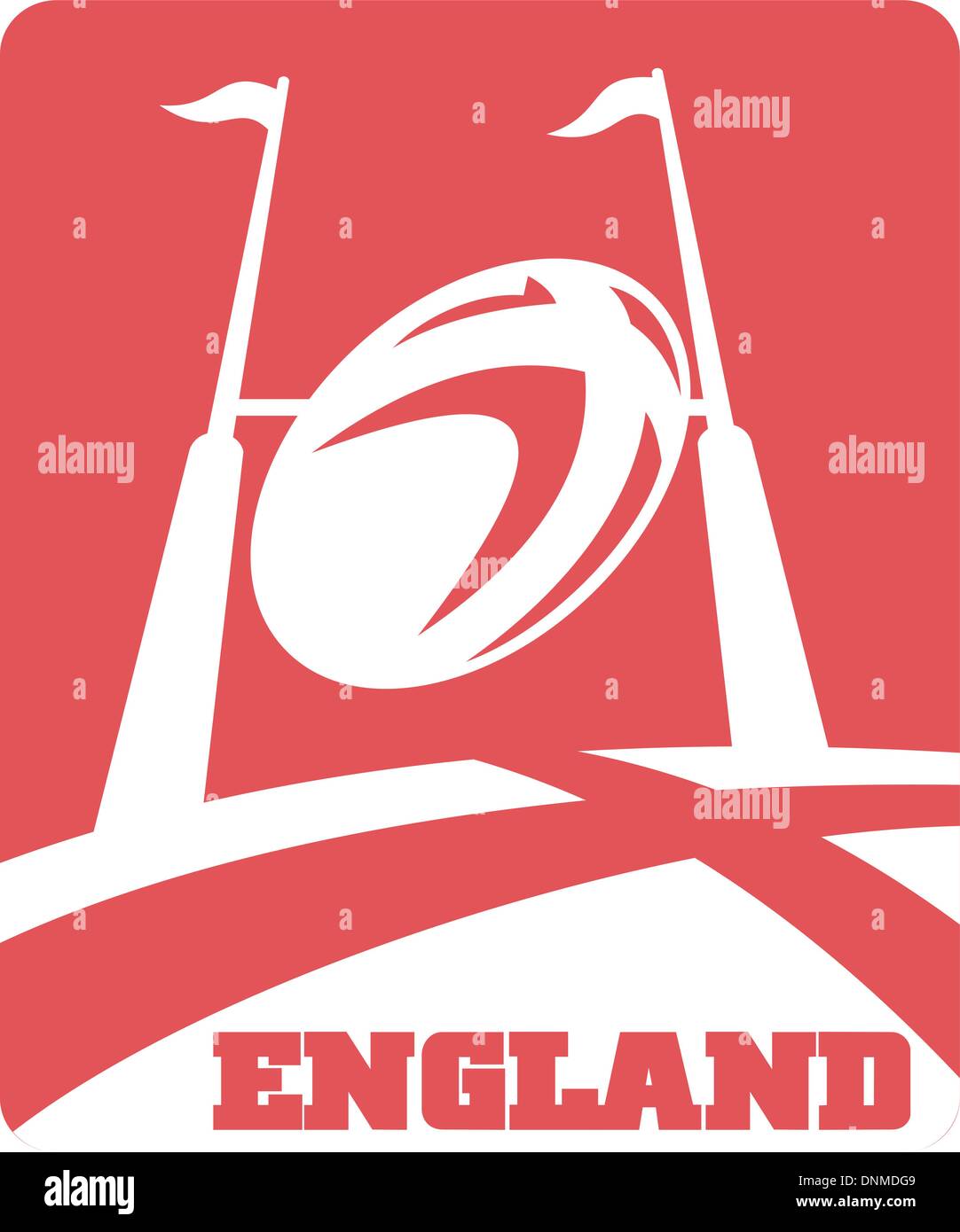 Illustration d'un ballon de rugby volant au-dessus de poteau de but avec des mots l'Angleterre Illustration de Vecteur