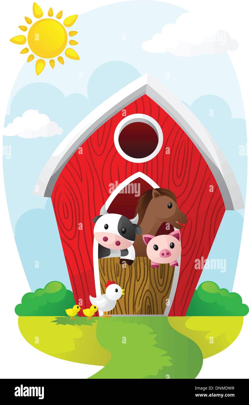 Un vecteur illustration d'animaux de ferme dans une grange Illustration de Vecteur