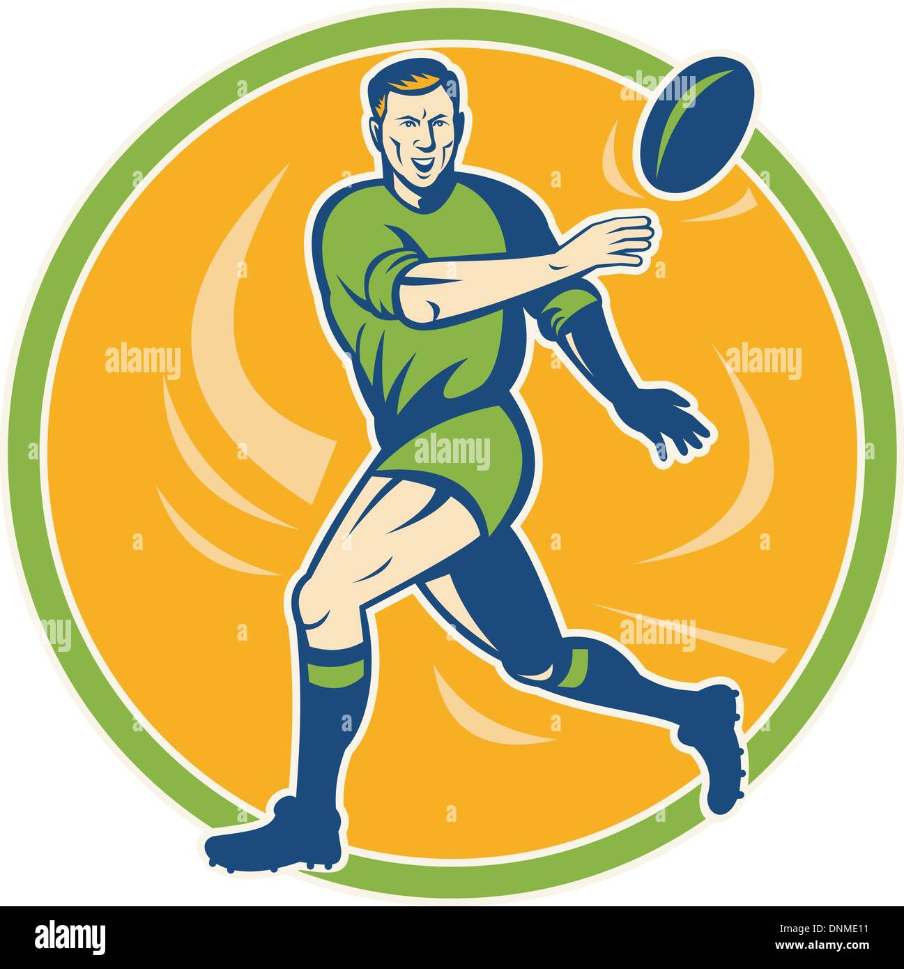 Illustration d'un joueur de Rugby d'exécution et passant ball Illustration de Vecteur