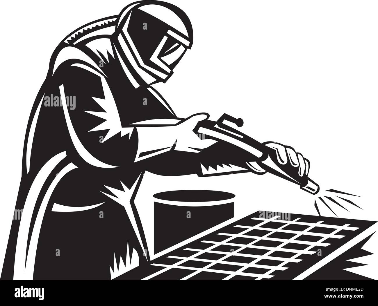 Illustration d'une sableuse au travail grill nettoyage en noir et blanc Illustration de Vecteur