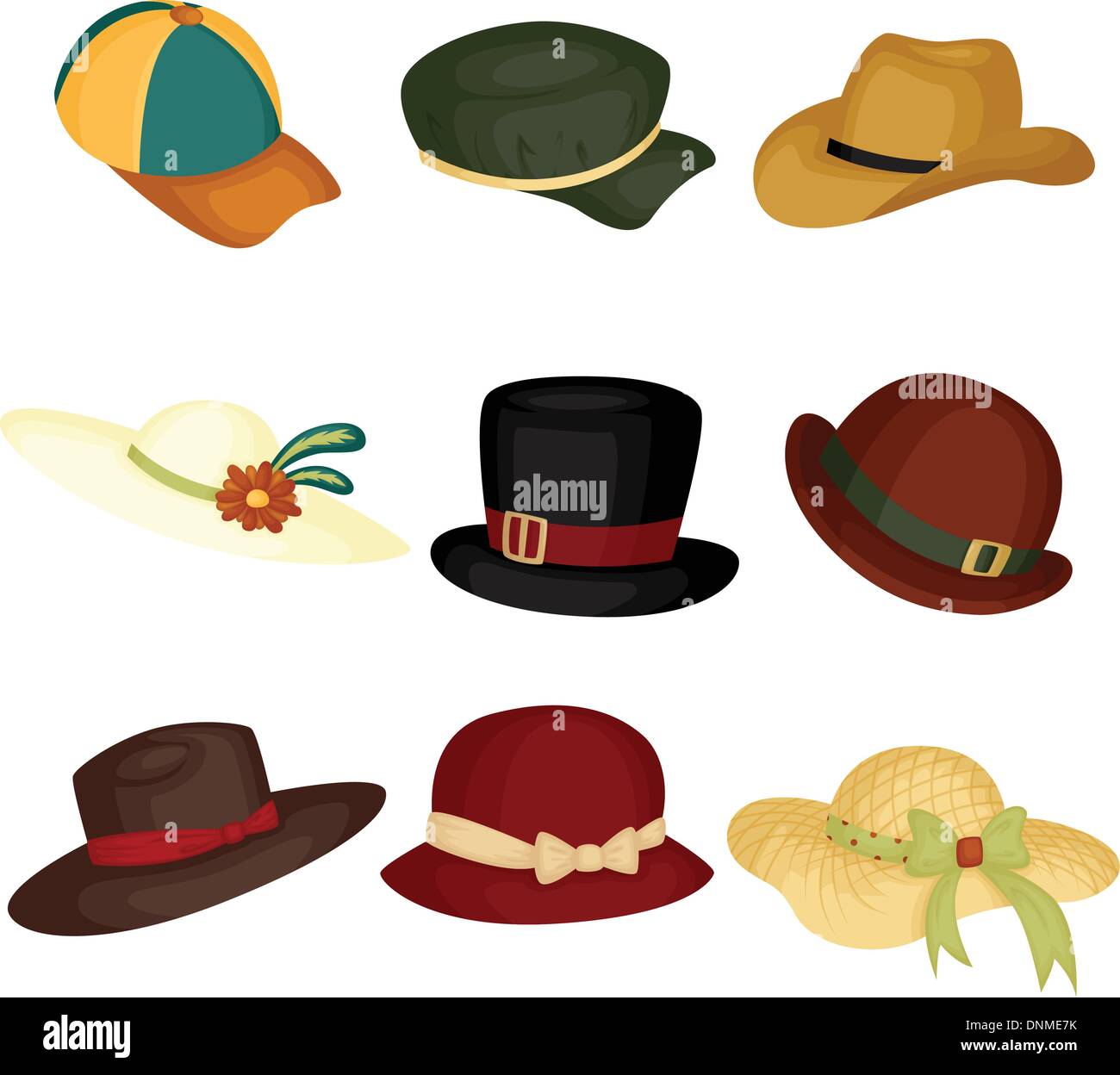 Un vecteur illustration de différents types de chapeaux Image Vectorielle  Stock - Alamy