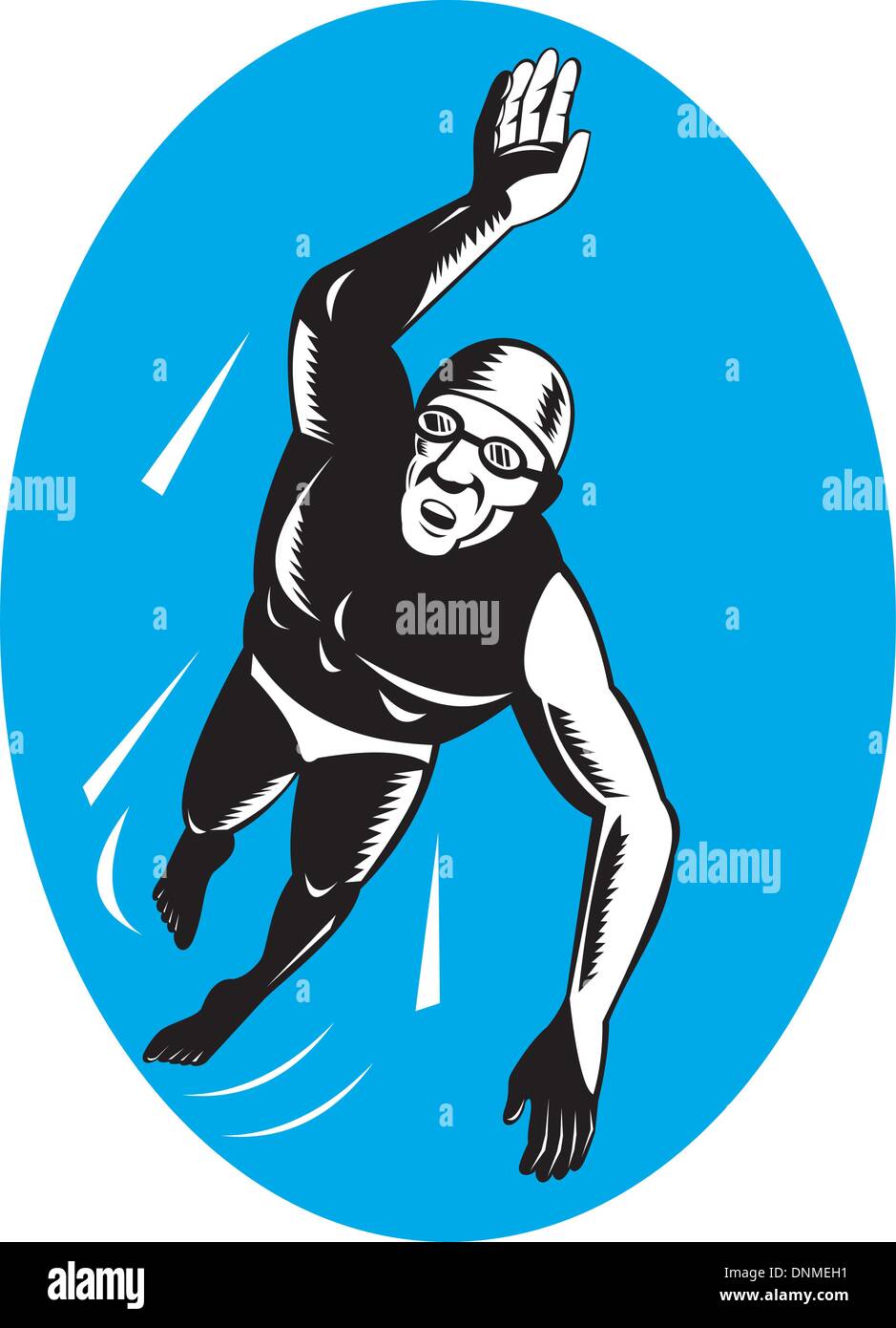Illustration d'une natation nageur fait en style rétro. Illustration de Vecteur