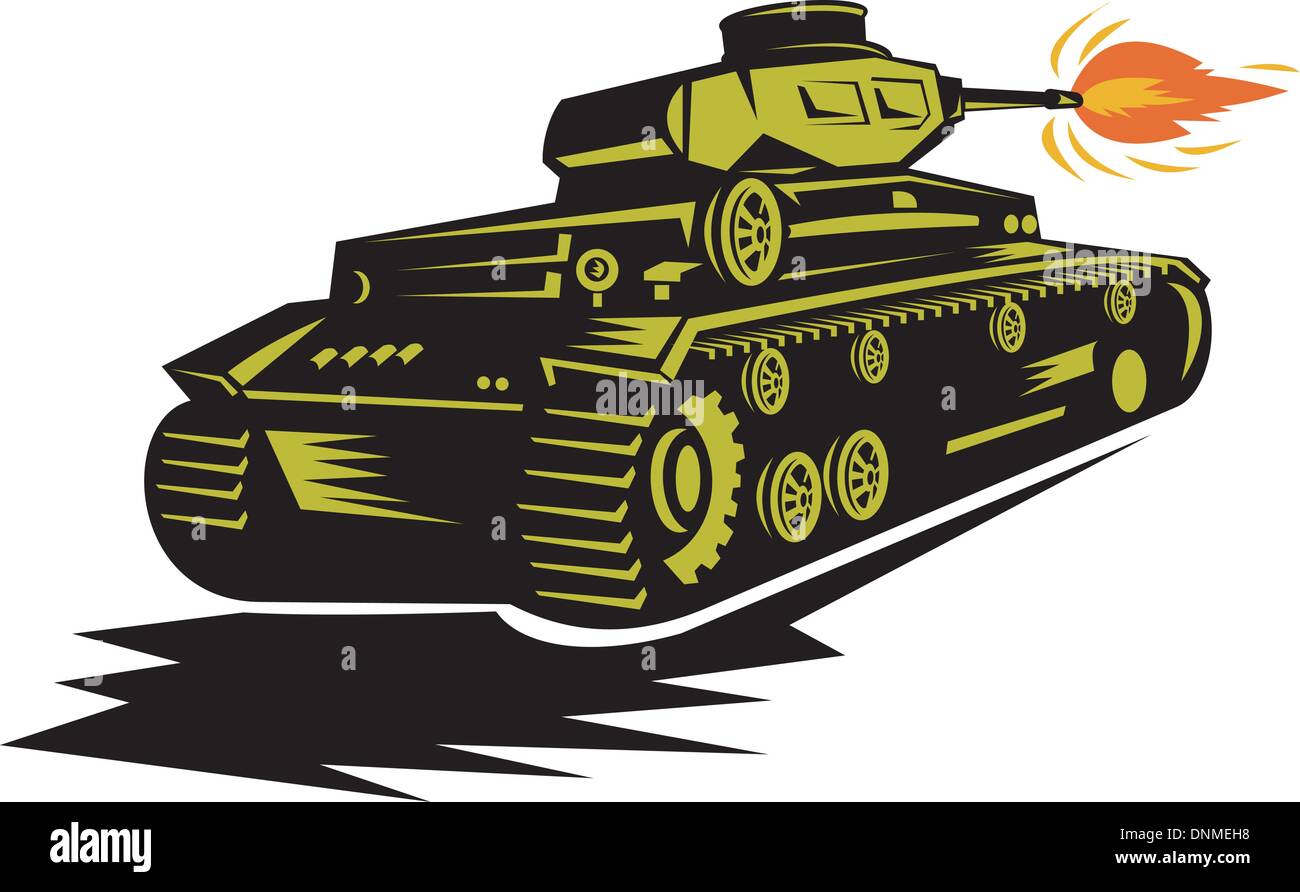 Illustration d'un char de combat de la deuxième guerre mondiale son tir Cannon Illustration de Vecteur
