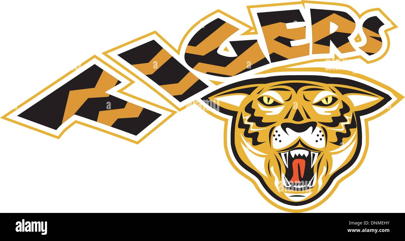Illustration d'une tête de tigre en colère Vue de face avec des tigres de mots appropriés pour votre rugby, soccer, football ou n'importe quel club sportif sports mascotte de l'équipe' Illustration de Vecteur