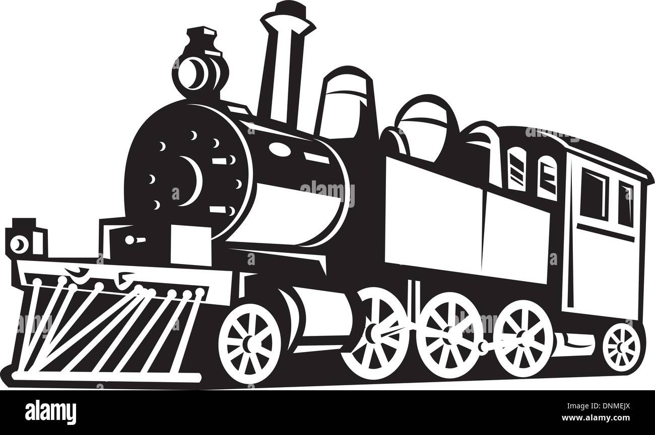 Illustration d'un train à vapeur d'époque en noir et blanc Illustration de Vecteur
