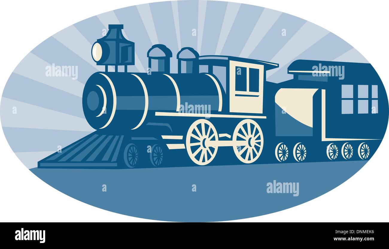 Illustration d'un train à vapeur ou du côté de la locomotive de l'ensemble de vues à l'intérieur d'un ovale Illustration de Vecteur